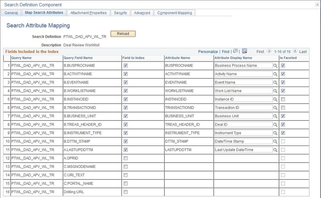 Configuring Worklist Search Chapter 16 Image: Search Definition - Map Search Attributes page This example illustrates the fields and controls on the Search Definition - Map Search Attributes page.
