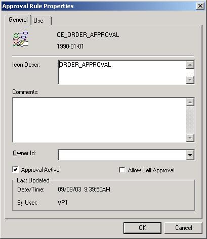 Defining Approval Processes Chapter 10 Image: Approval Rule Properties dialog box This example illustrates the fields and controls on the Approval Rule Properties dialog box.