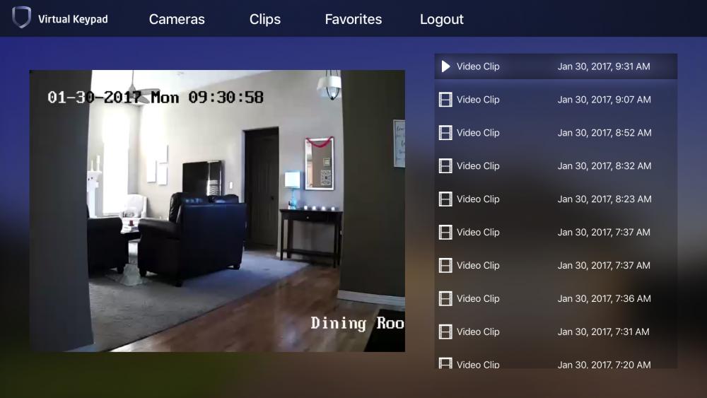 View Clips After logging on to your Virtual Keypad App on Apple TV, complete the following procedure to view prerecorded clips from your cameras. 1.