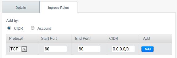 4. To add an ingress rule, click the Ingress Rules tab and fill out the following fields to specify what network traffic is allowed into VM instances in this security group.