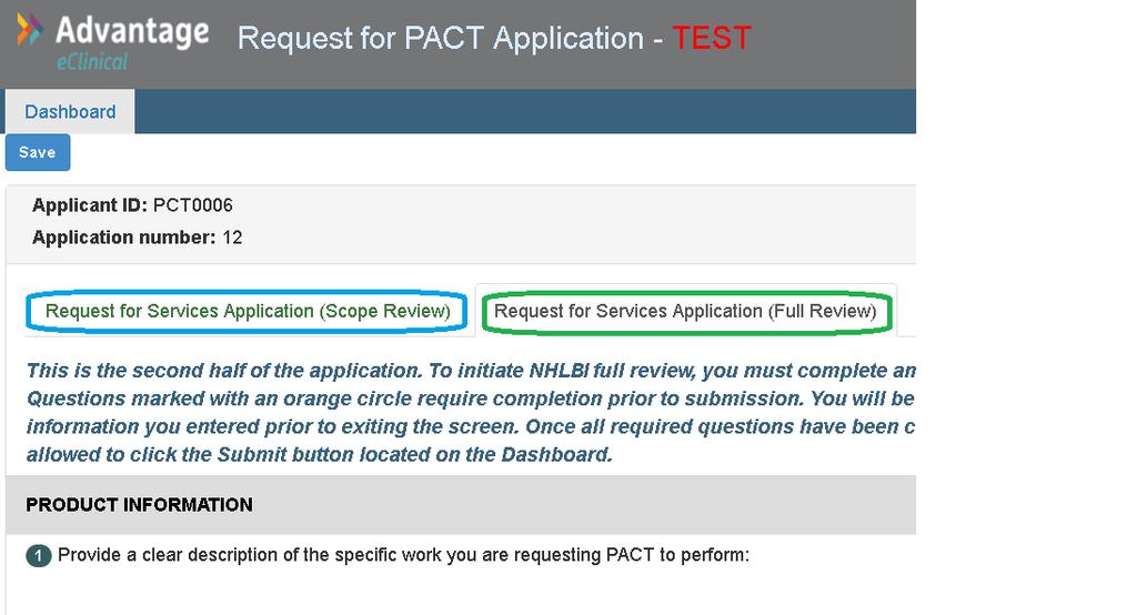 1. From your dashboard select the application identified as Application Type: Full review and Application Status: Incomplete Application.
