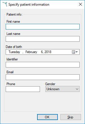 The Specify patient information dialog box. The field Identifier can be used to specify an anonymised patient identifier, if applicable. 9.