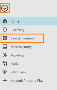 Scenario 1. Cisco APIC Enterprise Module Overview Steps 1. From the APIC-EM homepage, click on the arrow in the upper left and select Device Inventory from the menu. Figure 2. Device Inventory 2.