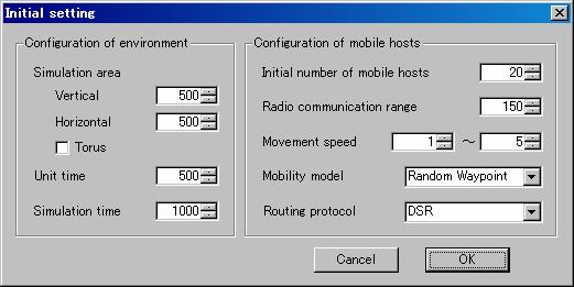 The mobile host configuration parameters are as follows: Initial number of mobile hosts The number of mobile hosts when the simulation experiment starts.