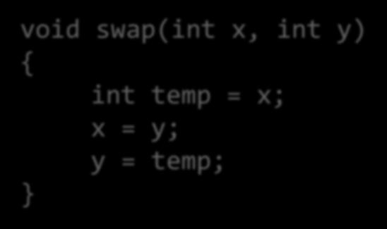 first attempt void swap(int x, int y) {