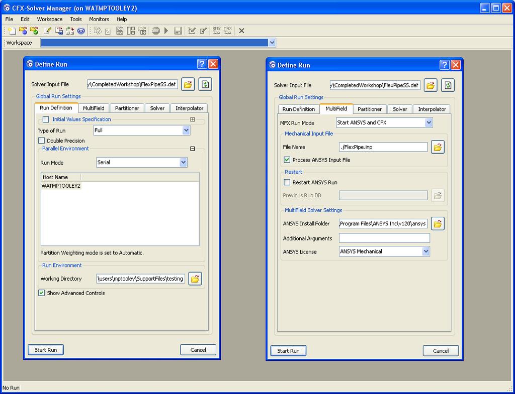 Two-way FSI Workflow Solving Both solvers automatically started from the CFX Solver Manager
