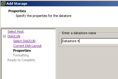 Enter the name of the datastore that you want to create, and then click Next.