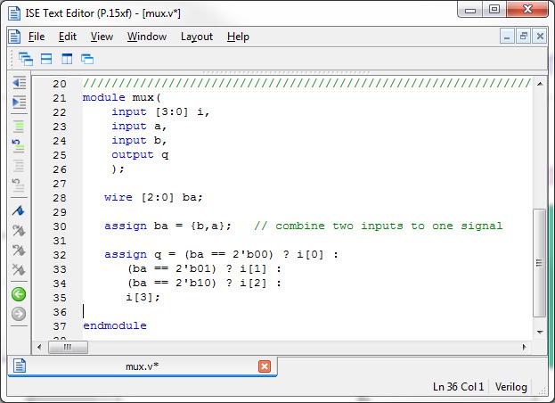 MUX example Example multiplexer with conditional operator Selects different values for the target