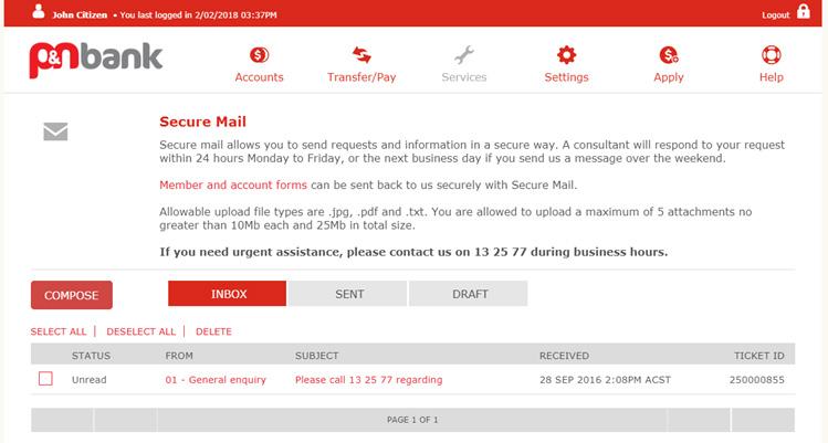 Services Secure mail Our Secure Mail inbox allows you to communicate with us in a confidential and secure environment. We may also send you important information via secure messages.