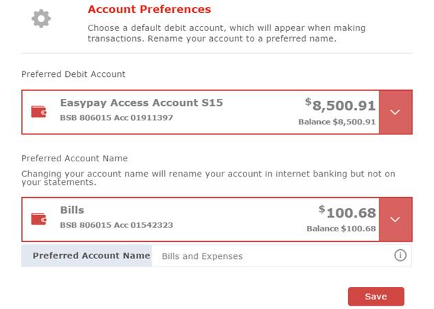 Settings Account preferences In the Account Preferences section you are able to change your preferred debit account and the name of each of your accounts.