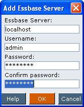 The Add Essbase Server (formerly Analytic Server) dialog box opens.