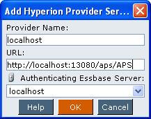 If all the servers are running on the same machine, enter the server name as localhost. If Provider Services is running on another machine, enter the IP address of that machine. Click OK.