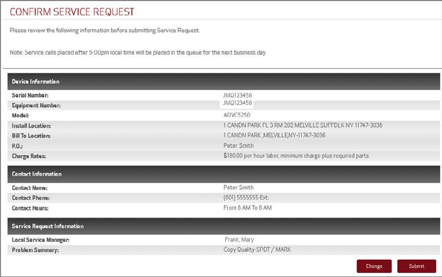 The Service Request Review Page will be displayed. 10.