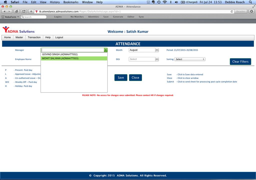 The page will redirect to the Attendance Page.
