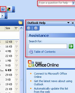 Getting help Task Pane While using Outlook, you can use the following resources if you need help: Type a Question For Help box located