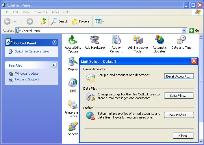 Create a new profile in Outlook 2007 1.