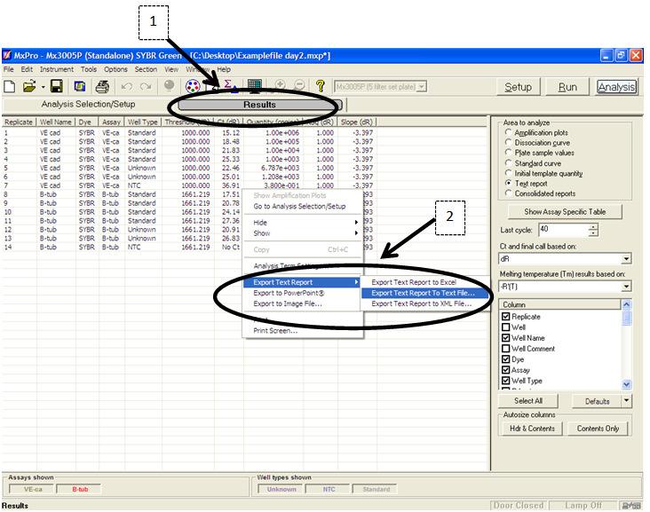 5. Select Results (1), then right-click on the table and choose Export