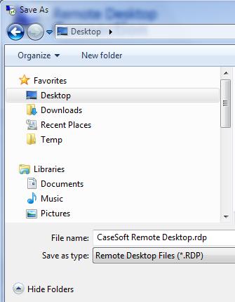 8. Name the file as CaseMap Remote Desktop.