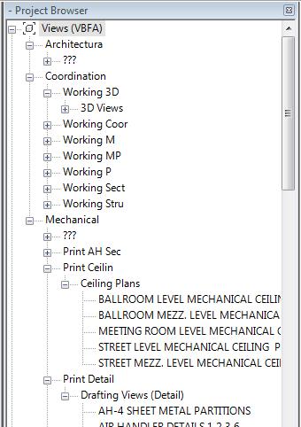 Revit MEP project Browser By default Revit organizes views by Category, (i.e. Floor Plans, Ceiling