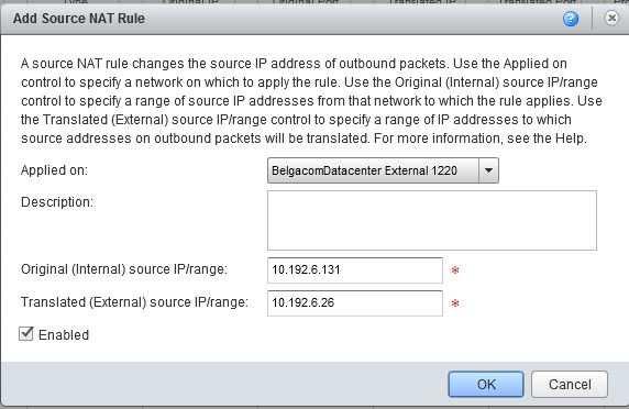 outside Translated source IP: enter an IP address from the allocated range on the external network (see above to find the list of available