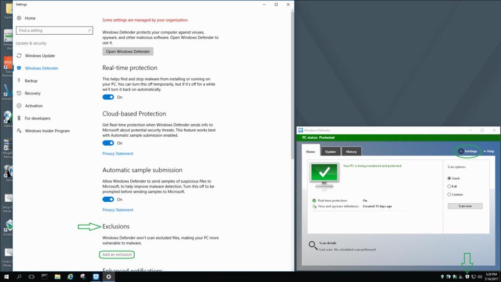 4. Entrapass on Windows 10 requires an exclusion in Windows Defender.