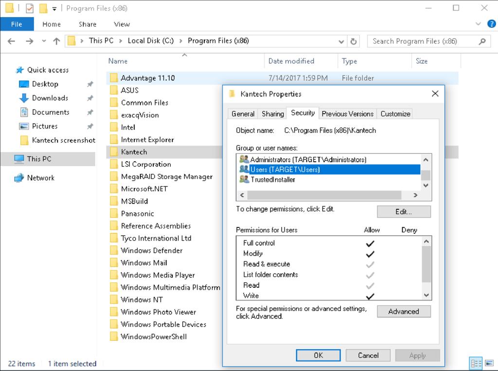 4 Kantech Permission Repair Vital Steps for Windows 10 Installations Kantech Entrapass requires 2 permissions changes and 1 exclusion change (Windows Defender) for full functionality.
