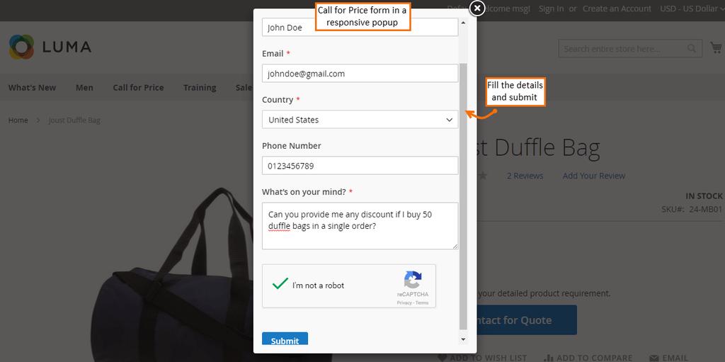 On click of button, users will get form to fill their