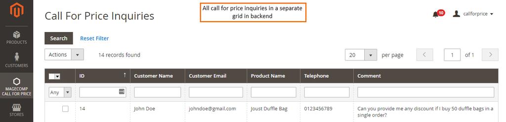 Inquiries Once users submit inquiries through form on frontend,