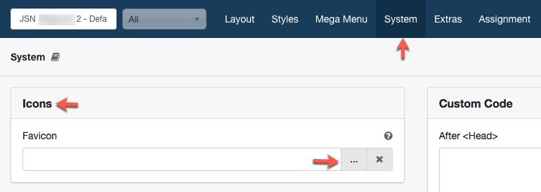 Step 3: Select Image Go to Extensions Templates Styles JSN Megazine 2- Default System tab parameter section Icons parameter Favicon, here you need to select favicon.