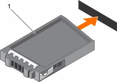 Figure 37. Installing a 2.5-inch hard drive blank 1. hard drive blank Next steps If removed, install the front bezel. Safety instructions Removing a 2.5-inch hard drive blank Removing a 3.
