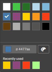 The color dialog with the default color palette Assigning a color using a hexadecimal color code Do the following: 1. In sheet view, click @ Edit in the toolbar. 2.