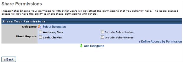 Delegates link to select the users to