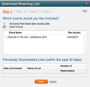 RezHUB: Downloading Downloading Your Reservations: Rooming Lists Types Step 1 You can choose to download a rooming list for all events (past