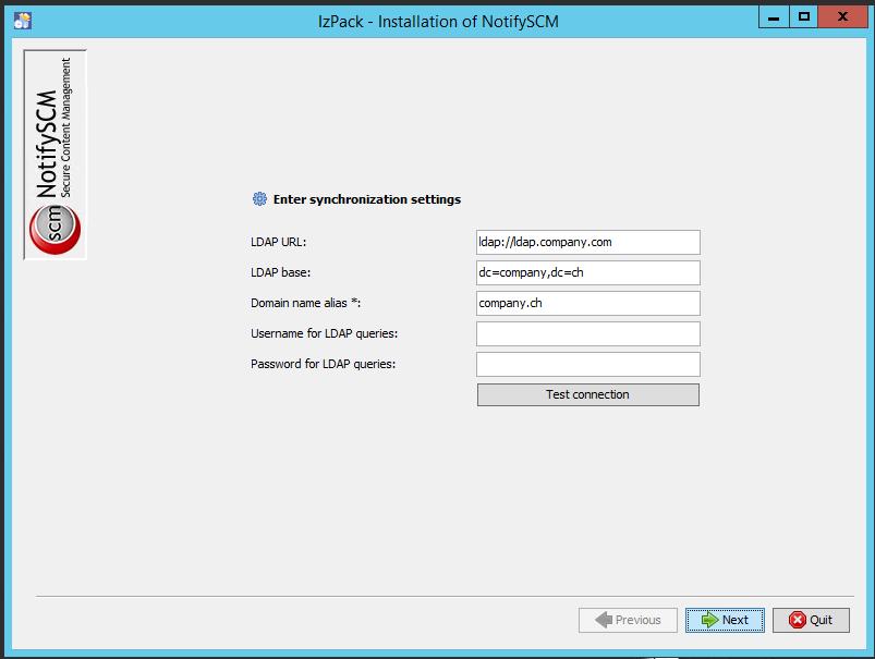 Step 3: Synchronization settings Enter the settings for one of the following infrastructure configurations: NotifySCM with a Microsoft Exchange
