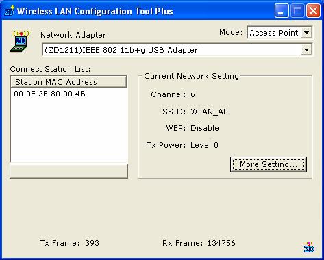 Parameter Power Consumption Setting Description Continuous Access Mode (CAM) The adapter will always set in active mode.