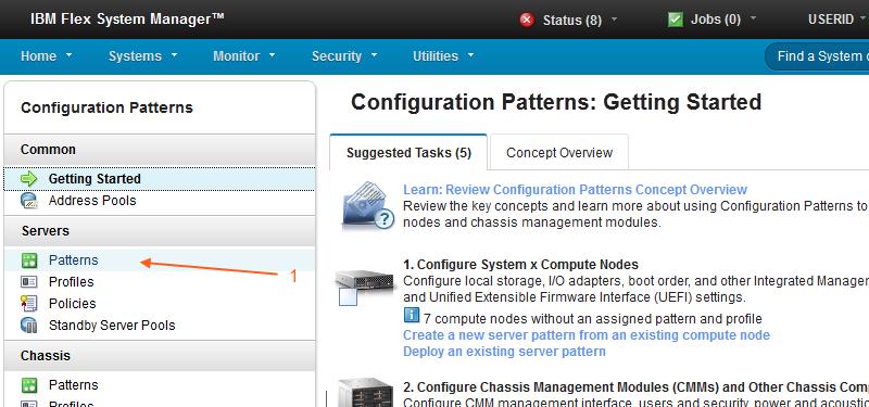 Figure 2: FSM configuration patterns To create a new server pattern, click the Create New Server Pattern drop-down arrow and click New Server Pattern. Figure 3 displays the menu option to select.