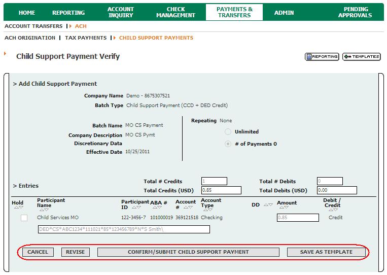 17. A Child Support Payment confirmation page will be displayed after confirming