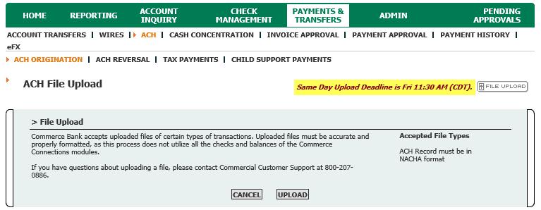 Likewise, the Same Day pending approvals information will be displayed for all eligible ACH transaction types: ACH Origination batches, Tax Payments and/or Child Support Payments.