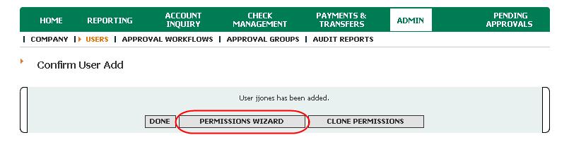 The Permissions Wizard works the same whether assigning permissions to a User or a profile.