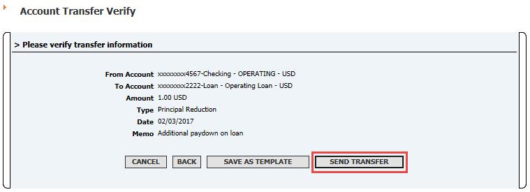 Verify the transfer information and click SEND TRANSFER If the payment has been submitted after the deadline, the User will receive a message informing them that the processing window has closed for