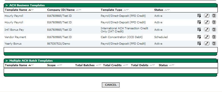 These templates contain descriptive information, as well as Participant name and bank routing information.