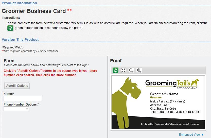 You will now see the ordering page. To customize your card, click the Autofill Options button.