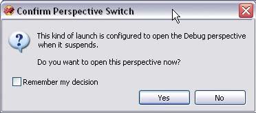 Whether you choose to switch or not, select Remember my decision on the Confirm Perspective Switch dialog to avoid being prompted each time.