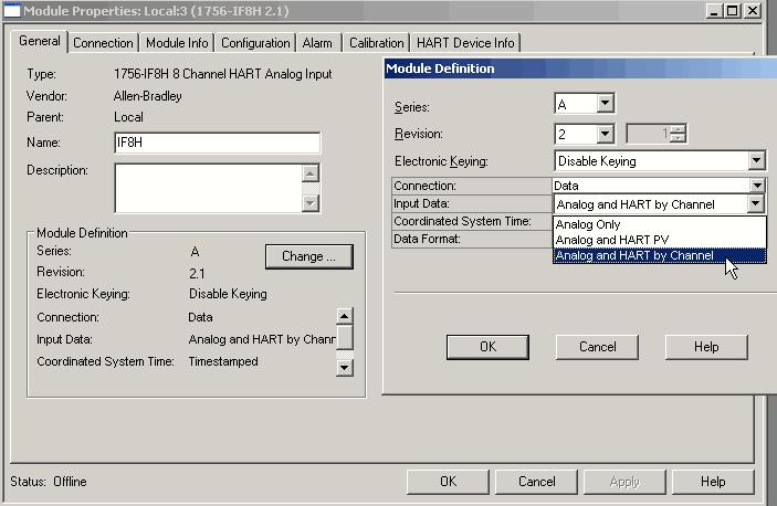 ControlLogix HART Analog I/O Modules 3 Populate HART data in your Input Data tag by doing the following: On the General tab, click Change in the Module Definition box.