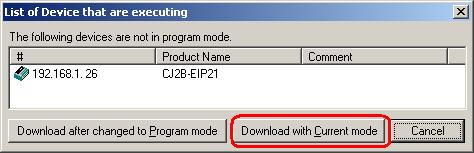 29. To download to the EIP module without changing the PLC to Program mode, click