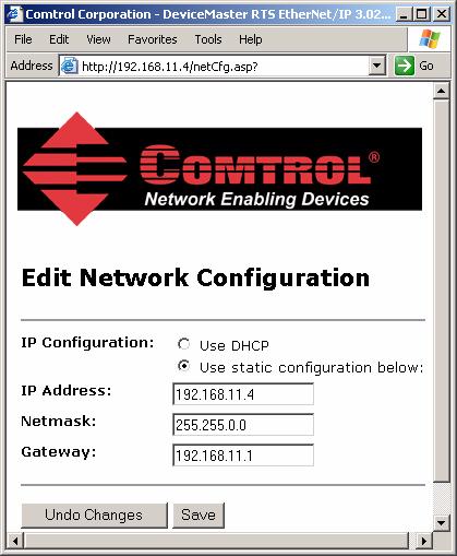 Edit Network Configuration Page 3.9.