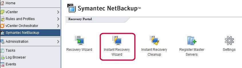 Restoring virtual machines NetBackup Instant Recovery Wizard screens 75 NetBackup Instant Recovery Wizard screens The NetBackup Instant Recovery (IR) Wizard provides an option to recover and power on