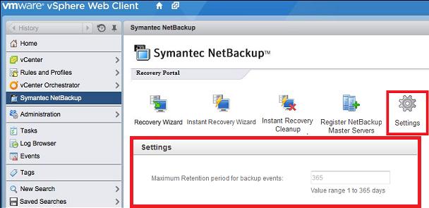 Troubleshooting The NetBackup plug-in for vsphere Web Client does not find any backup images in the listed events 89 To reduce the load time for the NetBackup vsphere Web Client plug-in 1 In the top