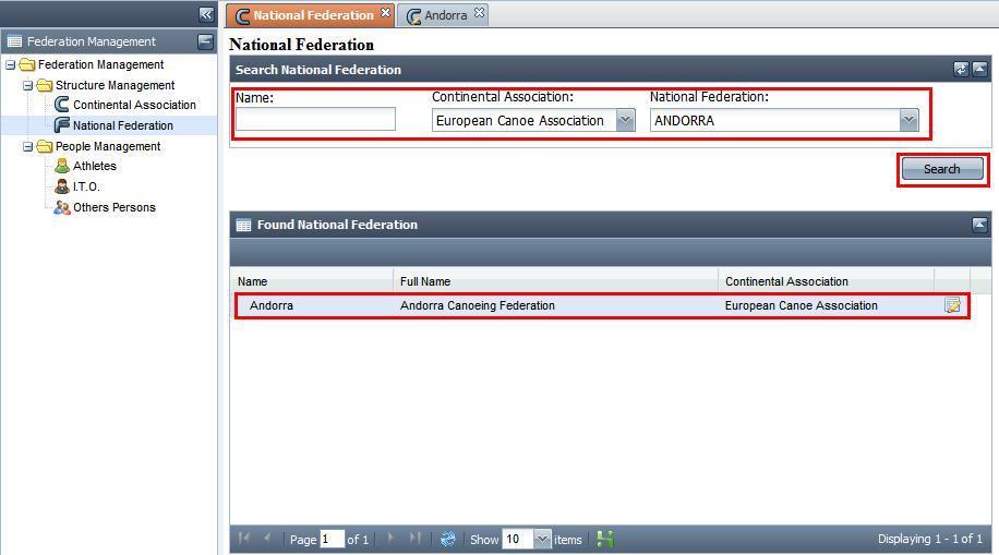 1.1.2. NATIONAL FEDERATION: When you click on National Federations, you can search a specific NF by using the filters in the top section.
