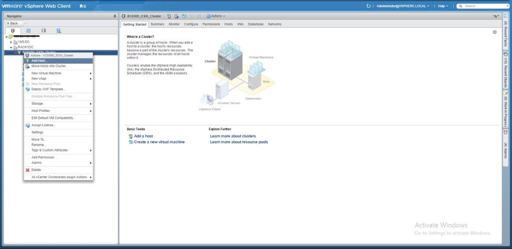 Configuration overview 3.2 Using vcenter to add the XC640 node to the XC630 cluster 1. Open VMware vsphere Web Client. 2.